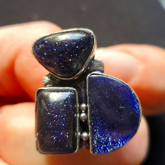 New Stunning Blue Sun Stone Sun Sitara 925 Silver Ring. - Picture 15 of 16